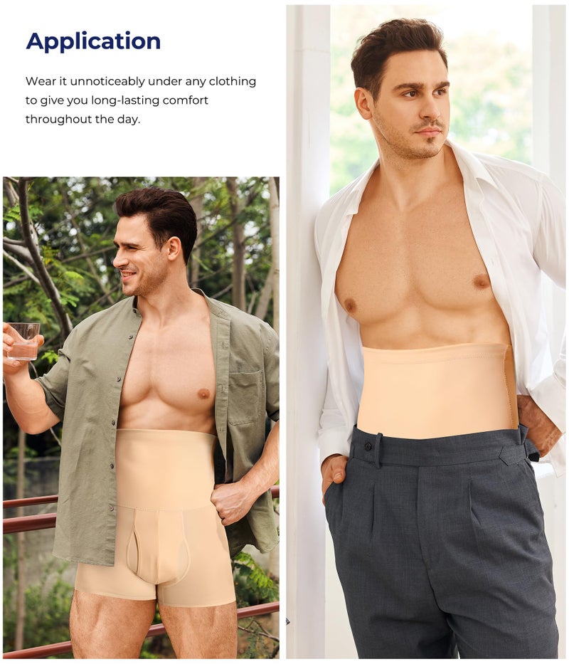 TAILONG Men Tummy Control Shorts High Waist Slimming Underwear Body Shaper Seamless Belly Girdle Boxer Briefs (Beige, S) - Image 4